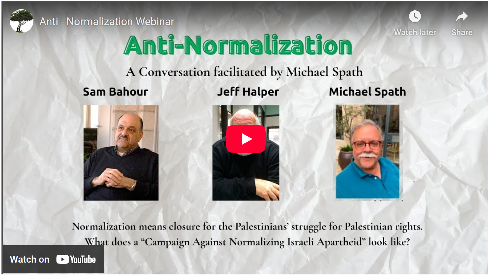 Watch Recording of “The Campaign Against Normalizing Israeli Apartheid” – Jeff Halper and Sam Bahour (9 September 2025)