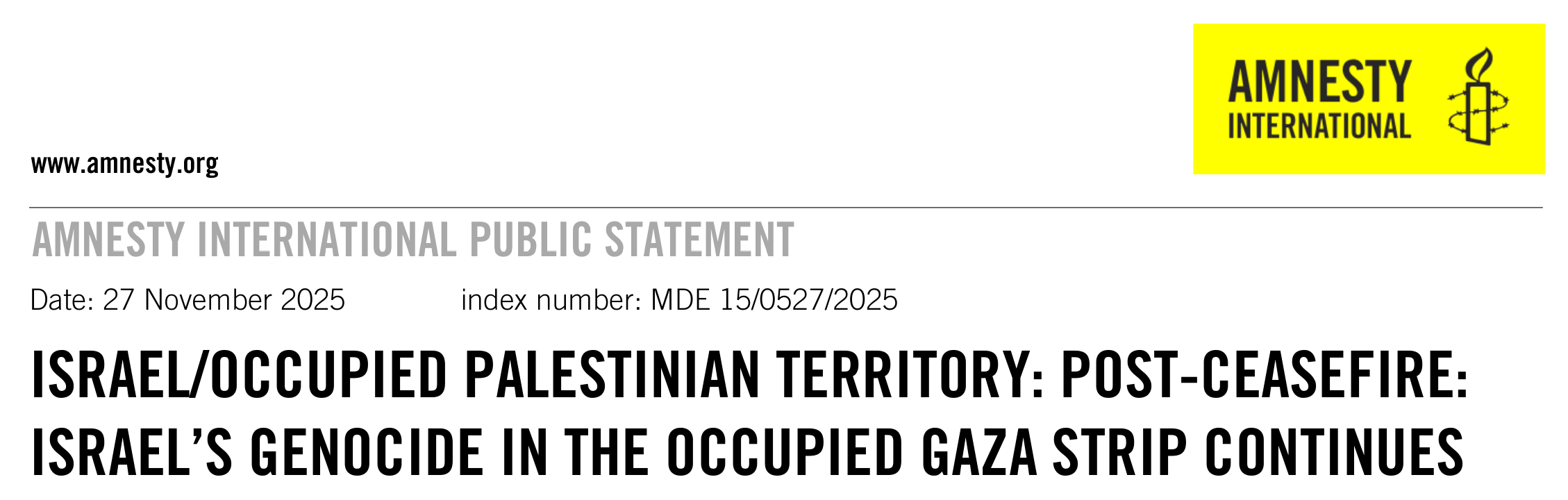 AMNESTY INTERNATIONAL PUBLIC STATEMENT (27 November 2025)